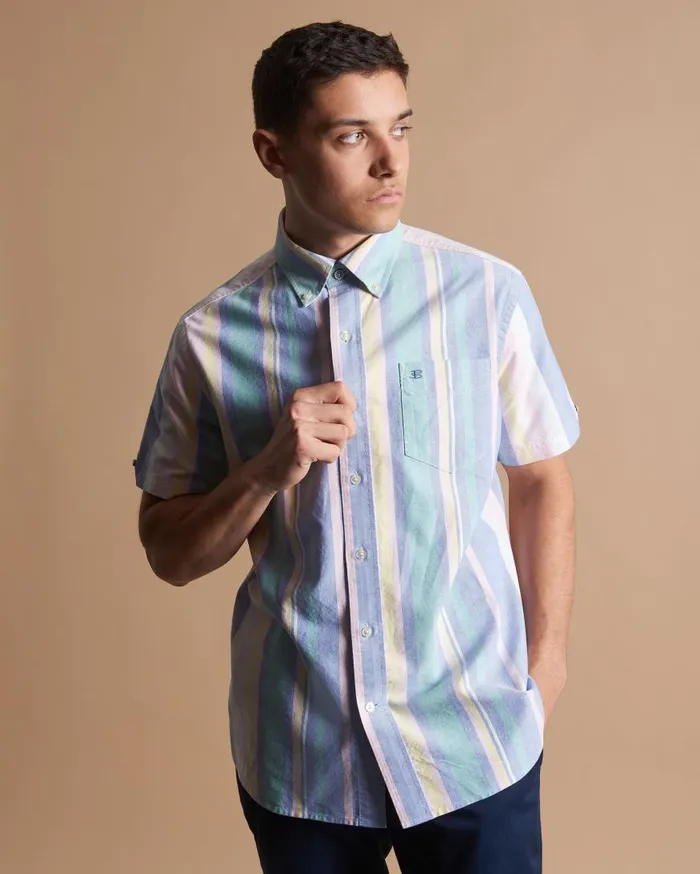 Ben Sherman Oxford Shirts Men Short Sleeve Brighton Oxford Organic Stripe Shirt
