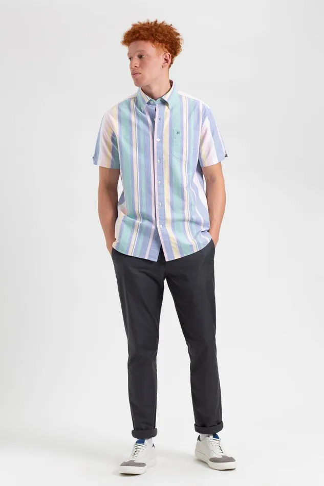 Ben Sherman Oxford Shirts Men Short Sleeve Brighton Oxford Organic Stripe Shirt