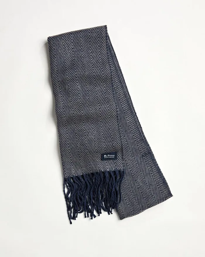 Ben Sherman Scarves and Cold Weather Men Herringbone Scarf 8211 Navy BlazerOdyssey Grey