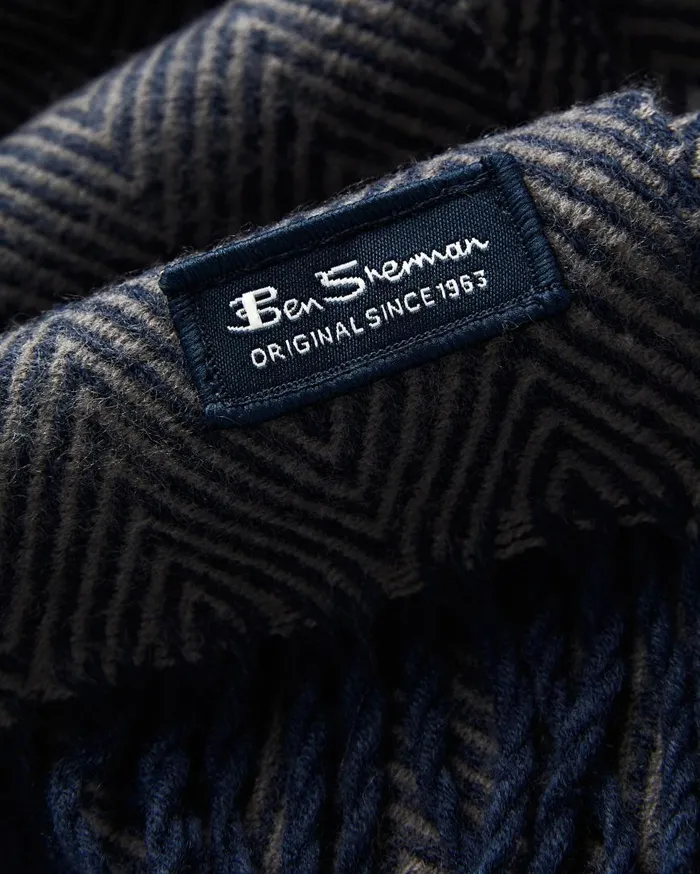 Ben Sherman Scarves and Cold Weather Men Herringbone Scarf 8211 Navy BlazerOdyssey Grey