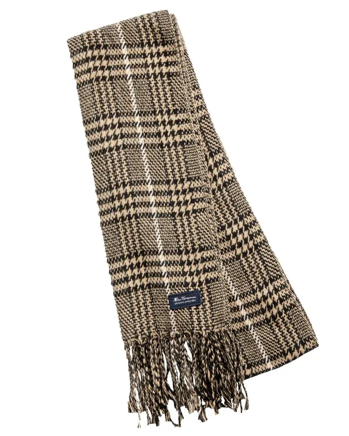 Ben Sherman Scarves and Cold Weather Men Houndstooth Plaid Scarf 8211 True BlackCornstalk