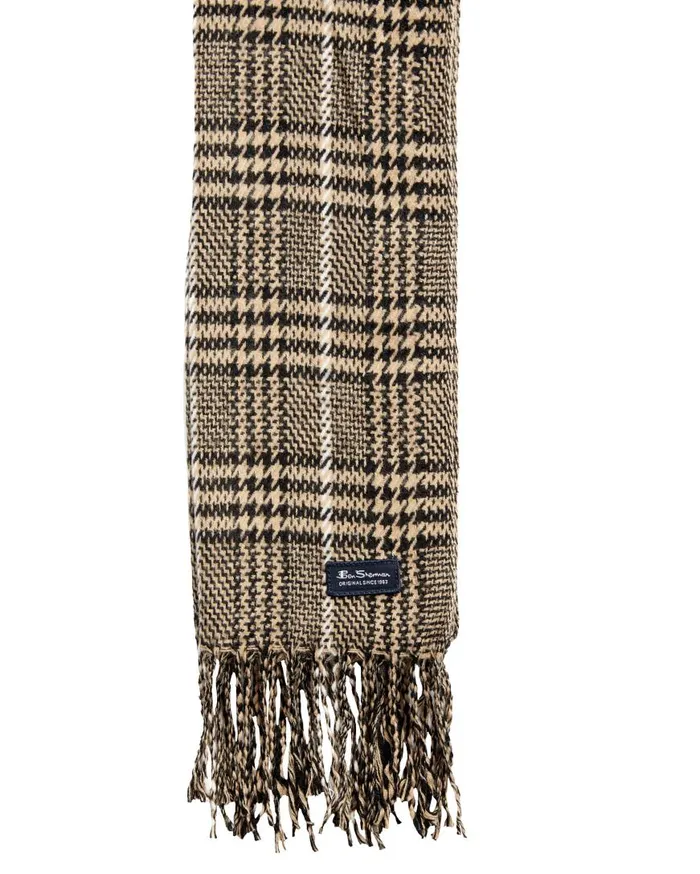 Ben Sherman Scarves and Cold Weather Men Houndstooth Plaid Scarf 8211 True BlackCornstalk