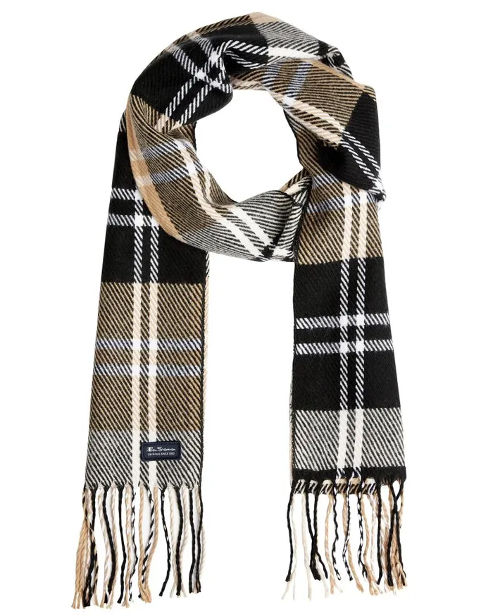 Ben Sherman Scarves and Cold Weather Men Plaid Scarf 8211 True BlackCornstalk