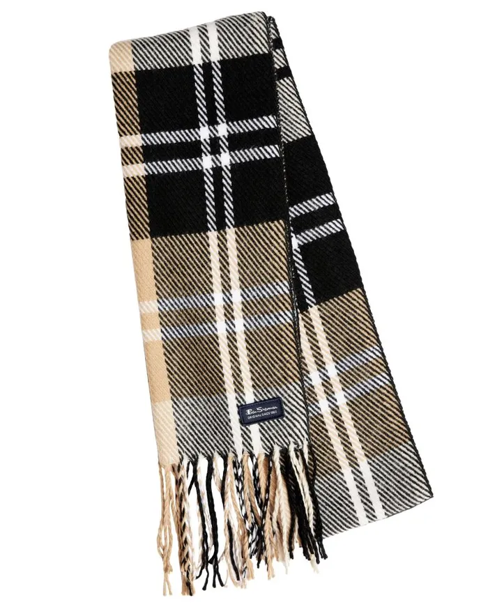 Ben Sherman Scarves and Cold Weather Men Plaid Scarf 8211 True BlackCornstalk