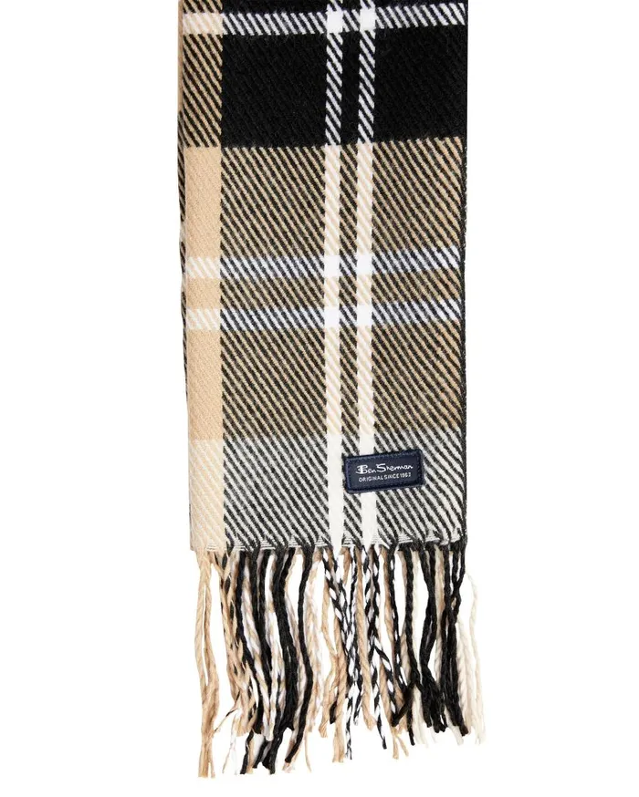 Ben Sherman Scarves and Cold Weather Men Plaid Scarf 8211 True BlackCornstalk