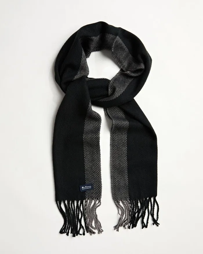 Ben Sherman Scarves and Cold Weather Men Striped Herringbone Scarf 8211 True BlackGranite Grey Ben Sherman Scarves and Cold Weather Men Striped Herringbone Scarf 8211 True BlackGranite Grey