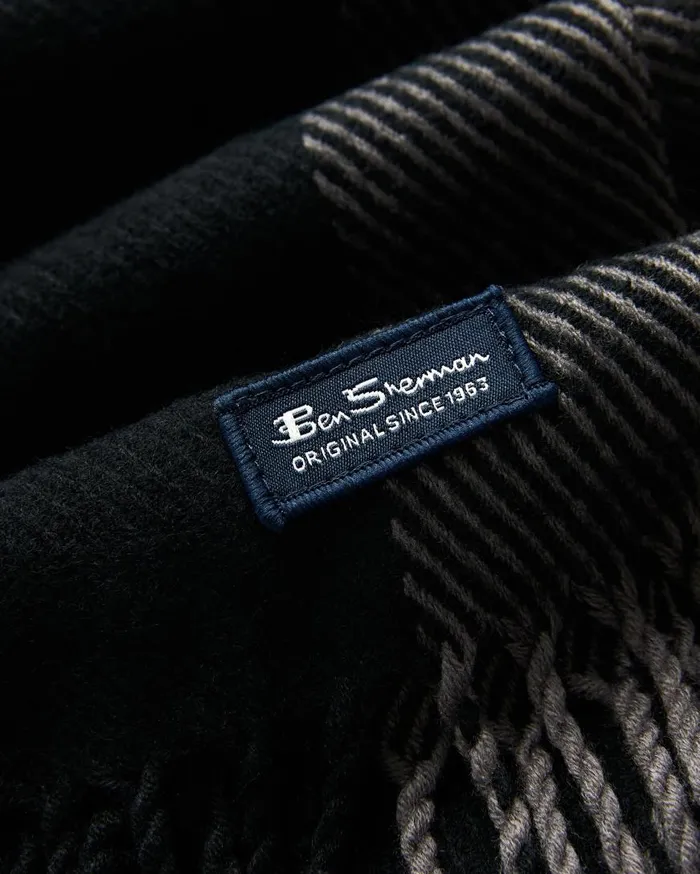 Ben Sherman Scarves and Cold Weather Men Striped Herringbone Scarf 8211 True BlackGranite Grey