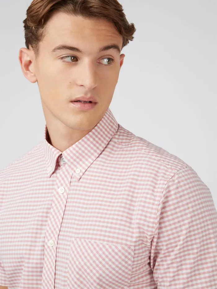 Ben Sherman Short Sleeve Shirts Men Signature Gingham ShortSleeve Shirt 8211 Raspberry