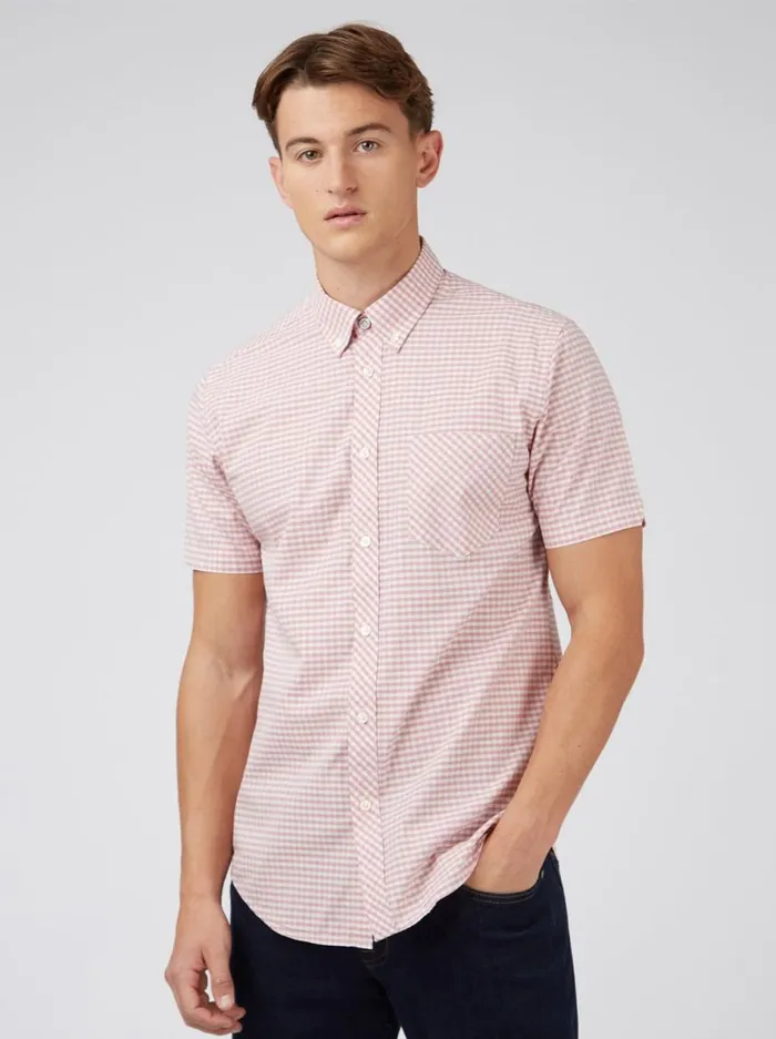 Ben Sherman Short Sleeve Shirts Men Signature Gingham ShortSleeve Shirt 8211 Raspberry