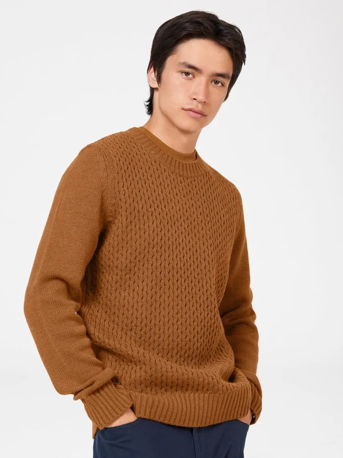 Ben Sherman Sweaters and Knits Men Aran Knit Crewneck Sweater 8211 Ginger