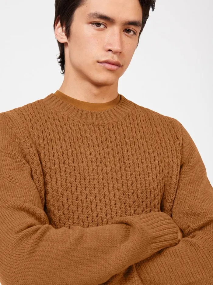 Ben Sherman Sweaters and Knits Men Aran Knit Crewneck Sweater 8211 Ginger
