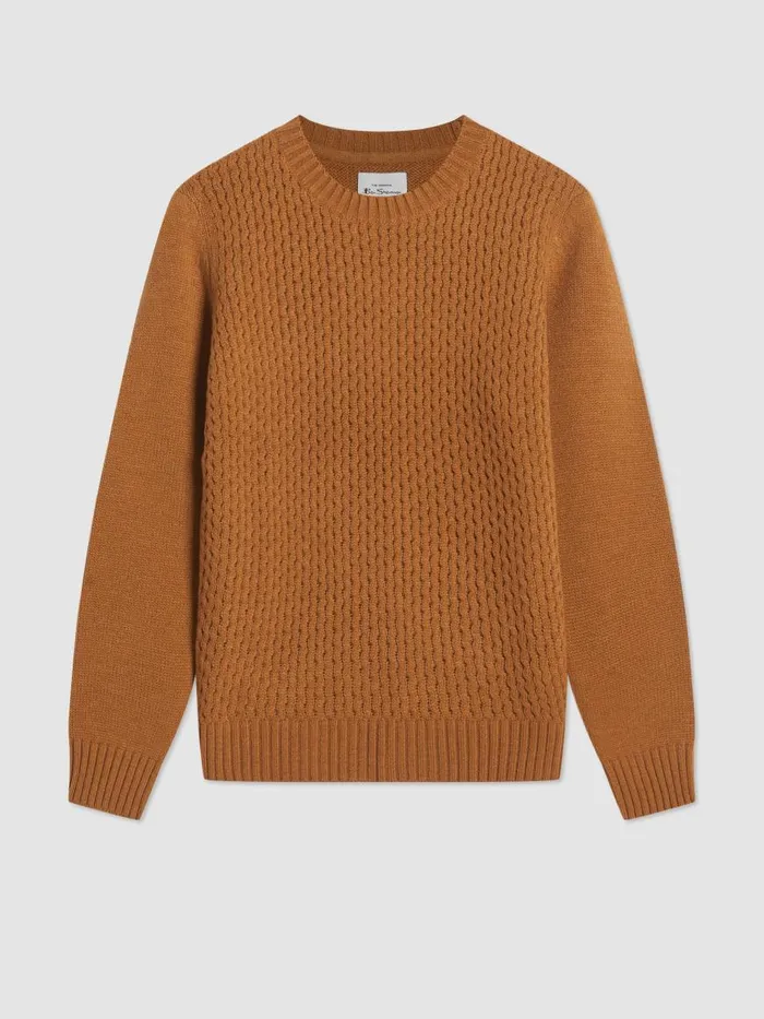 Ben Sherman Sweaters and Knits Men Aran Knit Crewneck Sweater 8211 Ginger
