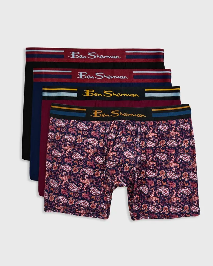 Ben Sherman Underwear Men 4Pack Microfiber Boxers 8211 PaisleyBurgundyNavyBlack