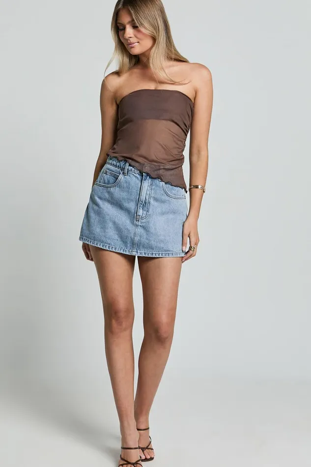 Bessie Top 8211 Asymmetric Strapless Sheer Top In Chocolate Women Showpo Tops