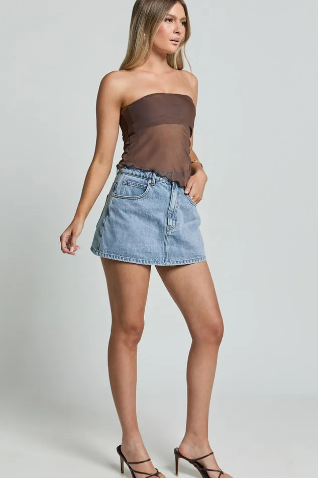 Bessie Top 8211 Asymmetric Strapless Sheer Top In Chocolate Women Showpo Tops