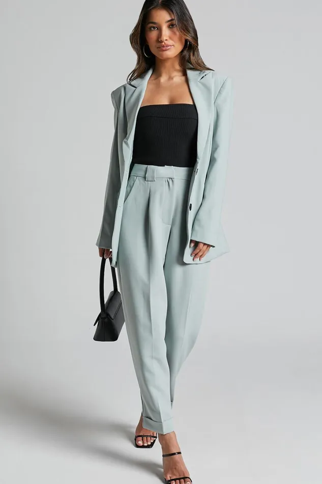 Bethanie Pants 8211 Mid Rise Tailored Cuffed Relaxed Pants In Sage Women Showpo Pants