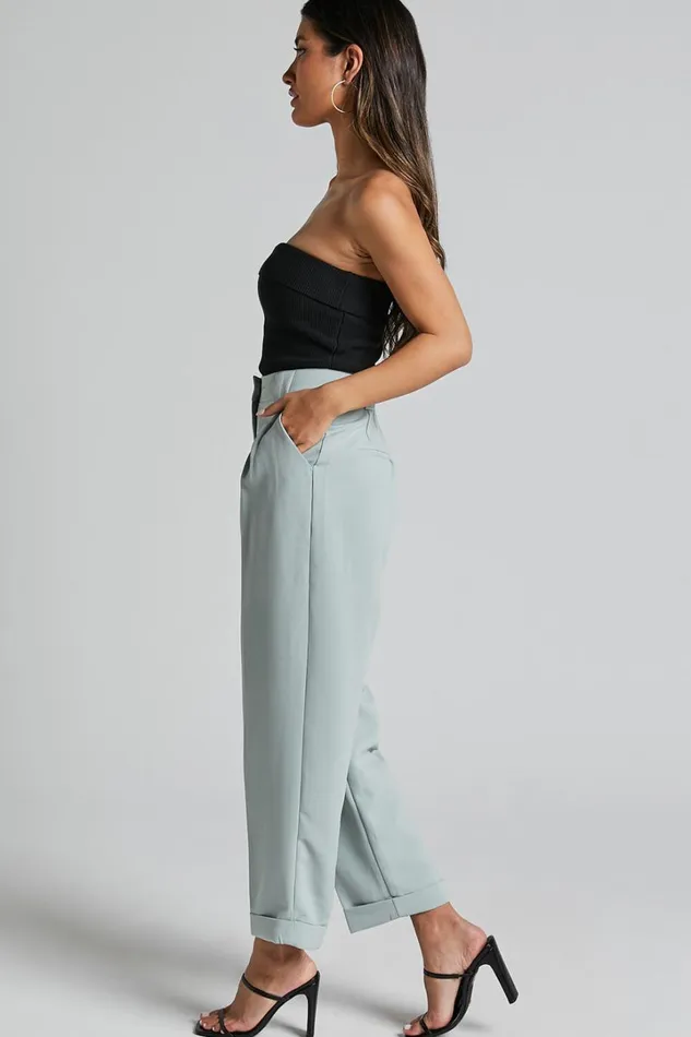 Bethanie Pants 8211 Mid Rise Tailored Cuffed Relaxed Pants In Sage Women Showpo Pants