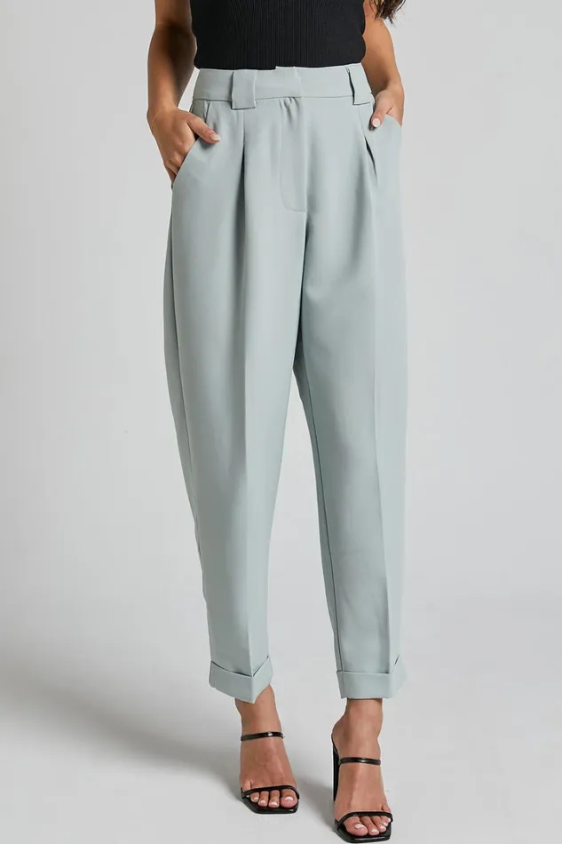 Bethanie Pants 8211 Mid Rise Tailored Cuffed Relaxed Pants In Sage Women Showpo Pants