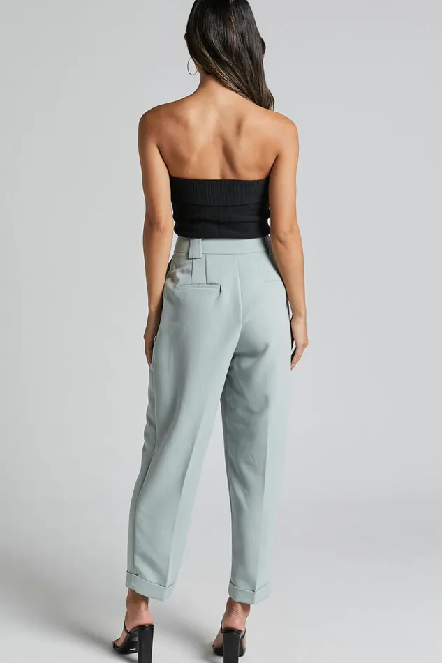 Bethanie Pants 8211 Mid Rise Tailored Cuffed Relaxed Pants In Sage Women Showpo Pants