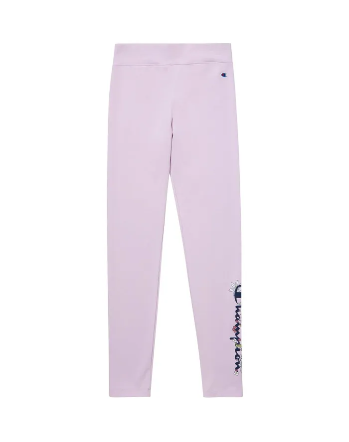 Big Girls Authentic Leggings Floral Script Logo Lavender 25 Lavender Bouquet Kids Champion Pants and Leggings