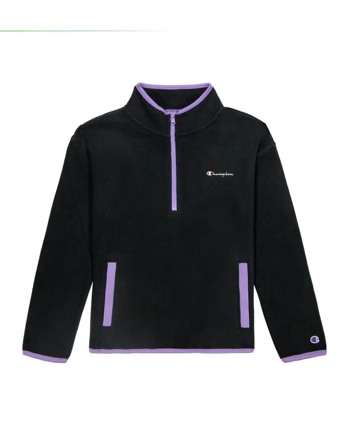 Big Girls Micro Fleece QuarterZip Jacket Script Logo Black Kids Champion Hoodies and Sweatshirts Big Girls Micro Fleece QuarterZip Jacket Script Logo Black Kids Champion Hoodies and Sweatshirts