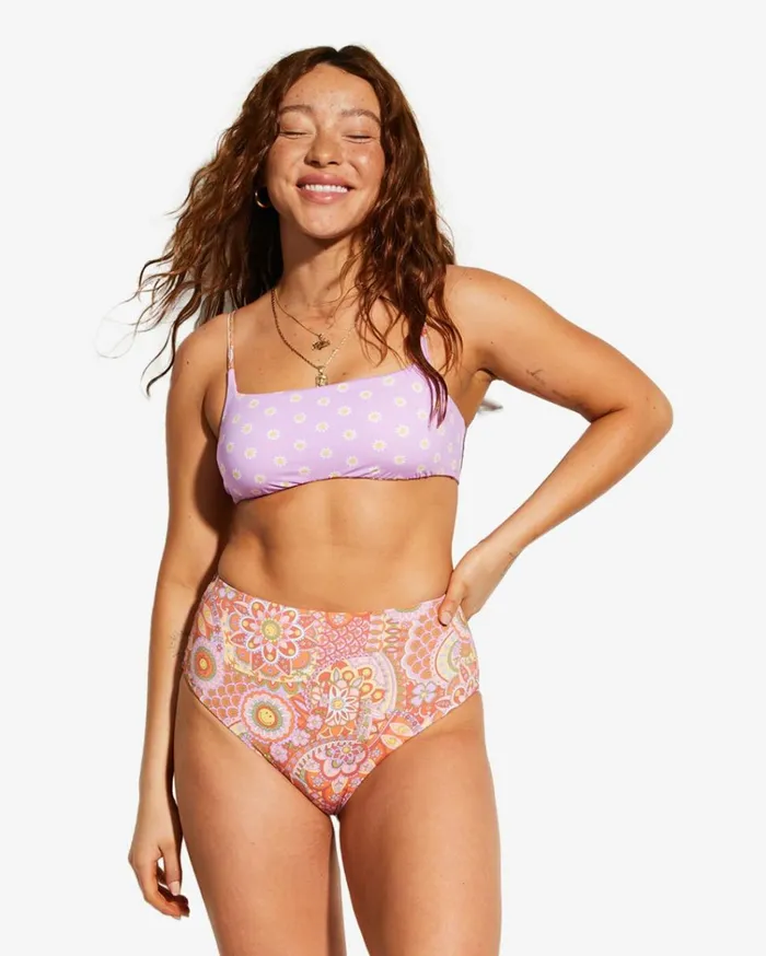 Billabong X Smiley Good Times Hi Retro Reversible High Leg Bikini Bottoms Multi Women Billabong Bikinis