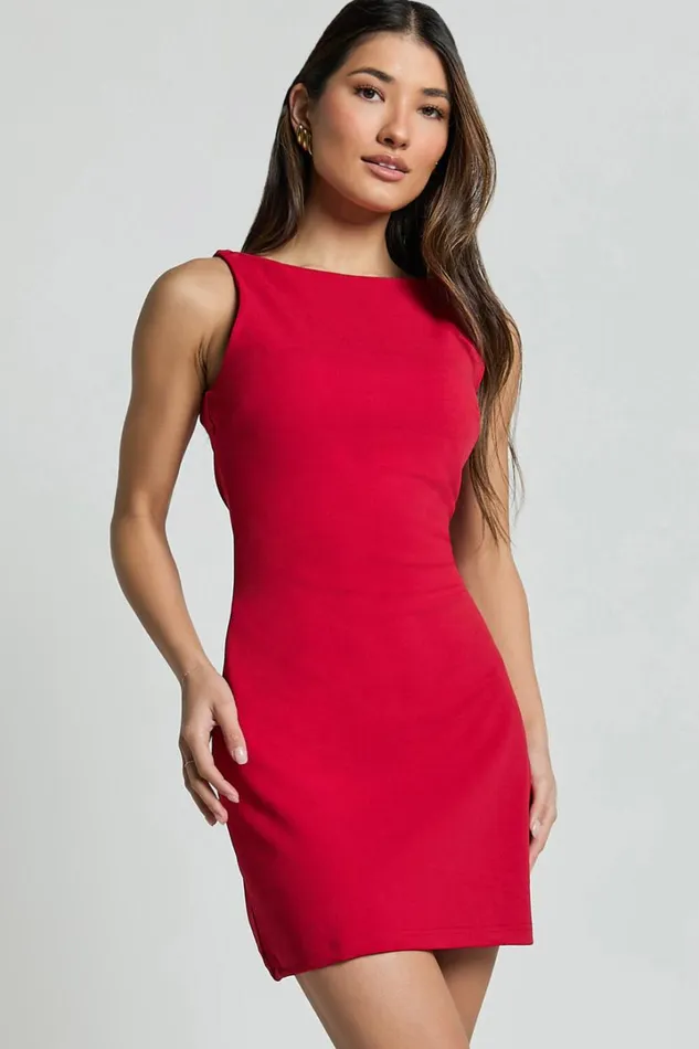 Bindi Boat Neck Bodycon Mini Dress In Red Women Showpo Dresses