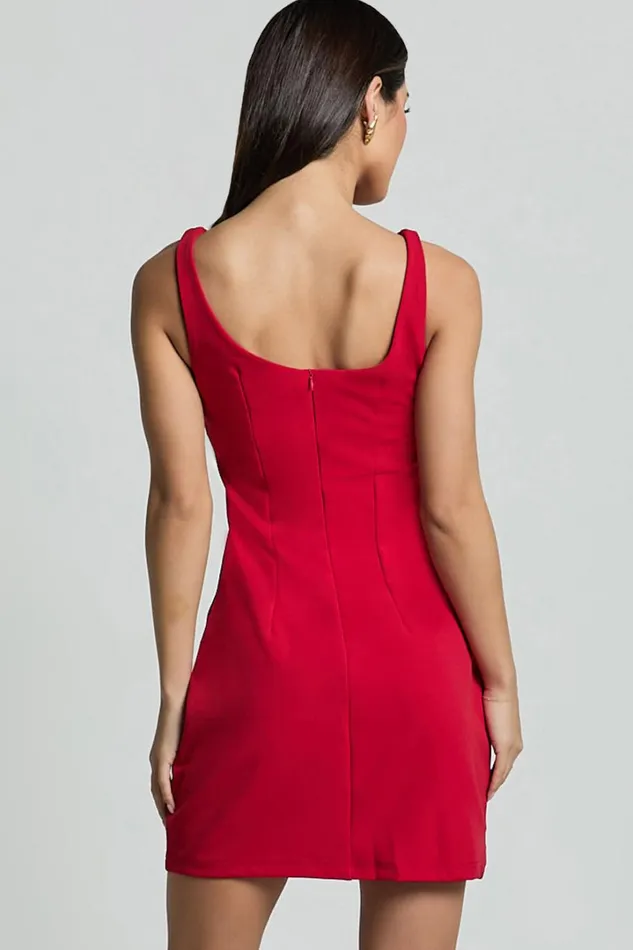 Bindi Boat Neck Bodycon Mini Dress In Red Women Showpo Dresses