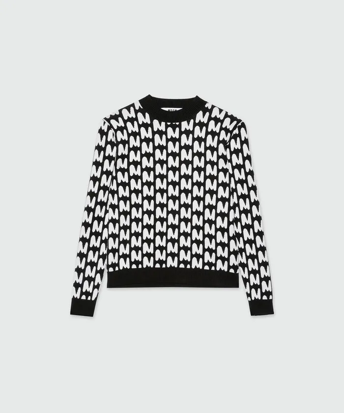 Black And White Sweater With 034Themwave034 Pattern Women MSGM Knitwear