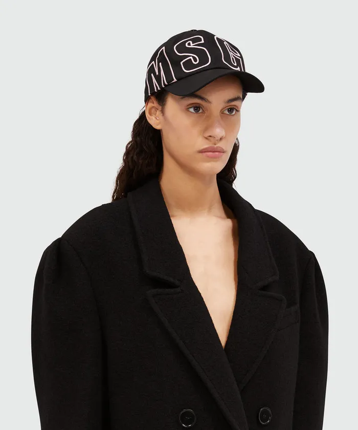 Black Baseball Cap With Embroidered Impact Logo Women MSGM Hats Scarves And Gloves