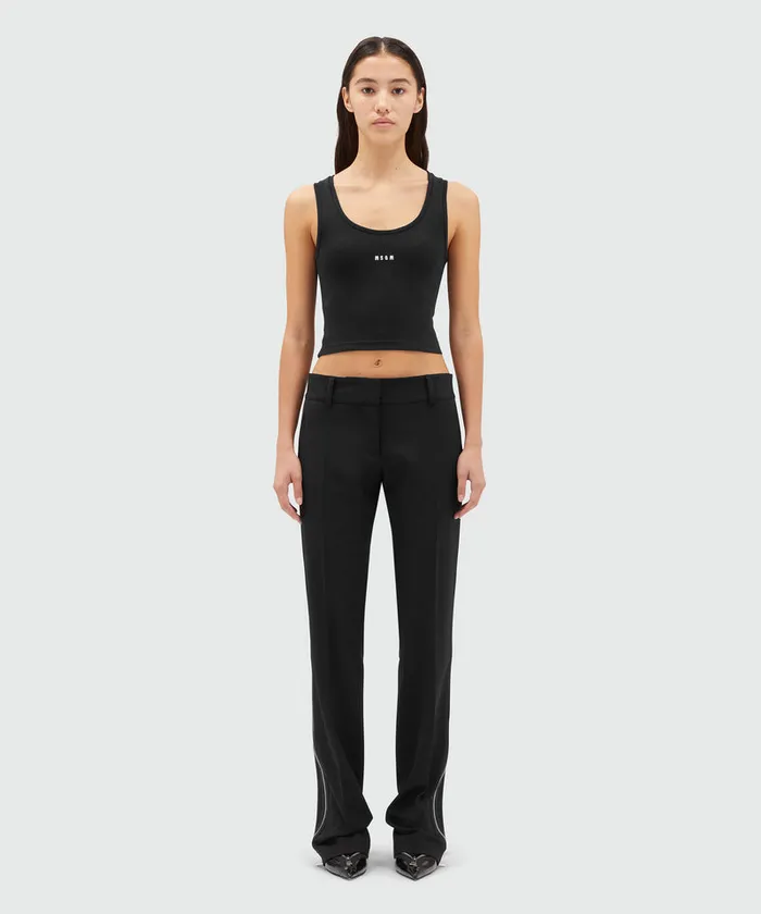 Black Blended Wool Pants With Zipper Women MSGM Pants And Shorts