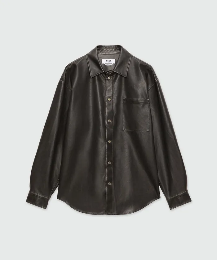 Black EcoLeather Shirt Men MSGM Shirts