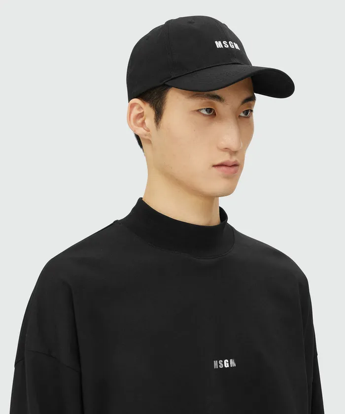 Black Impact Logo Gabardine Baseball Cap Men MSGM Hats Scarves And Gloves