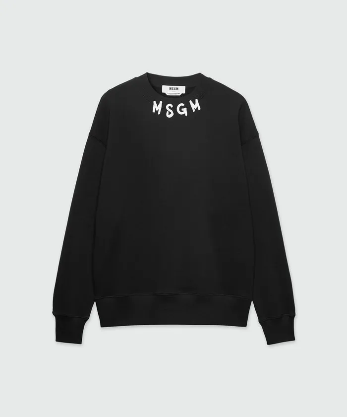 Black Jersey Sweatshirt With Brushstroke Logo Men MSGM Hoodies And Sweatshirts