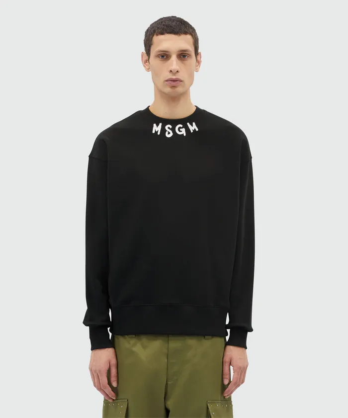 Black Jersey Sweatshirt With Brushstroke Logo Men MSGM Hoodies And Sweatshirts