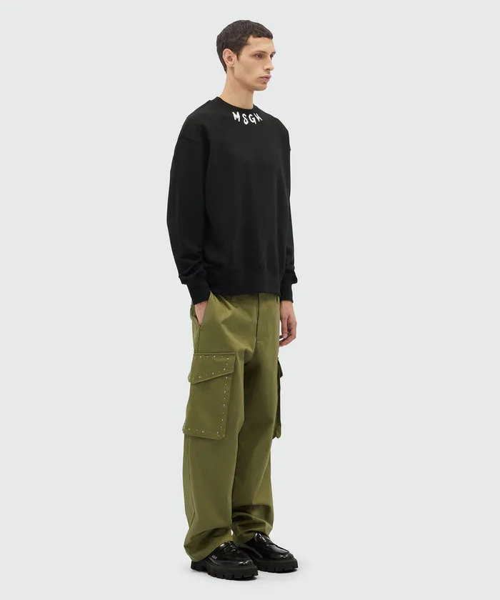 Black Jersey Sweatshirt With Brushstroke Logo Men MSGM Hoodies And Sweatshirts