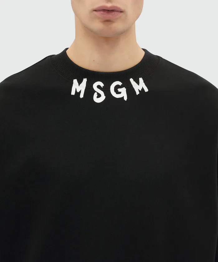 Black Jersey Sweatshirt With Brushstroke Logo Men MSGM Hoodies And Sweatshirts