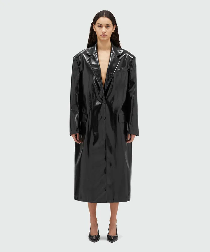 Black Patent Leather Coat With Structured Shoulders Women MSGM Jackets And Coats