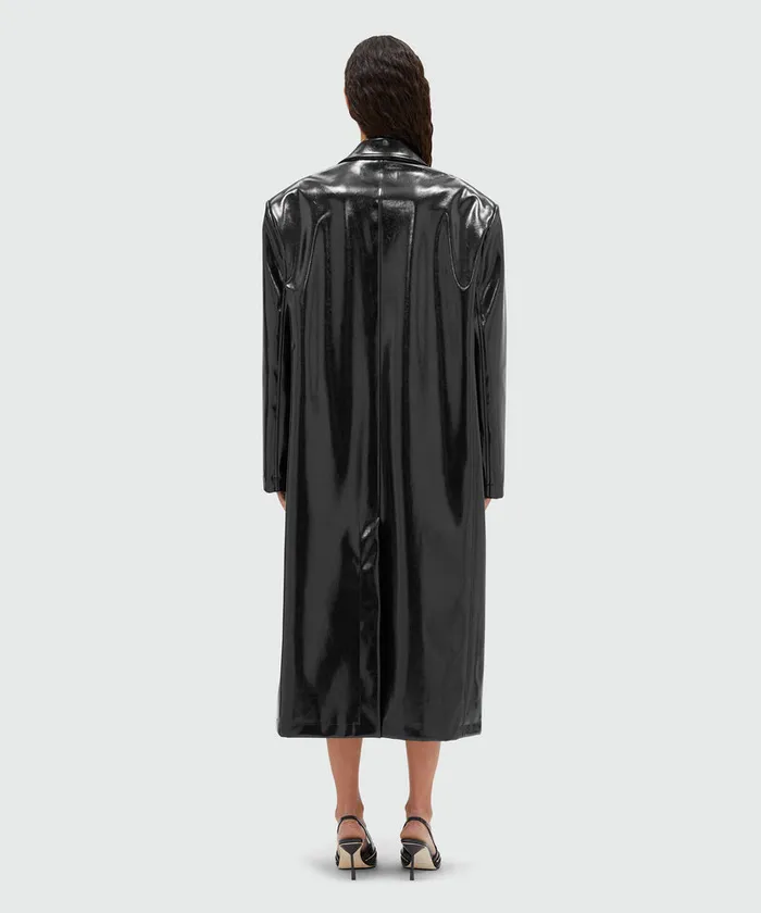 Black Patent Leather Coat With Structured Shoulders Women MSGM Jackets And Coats