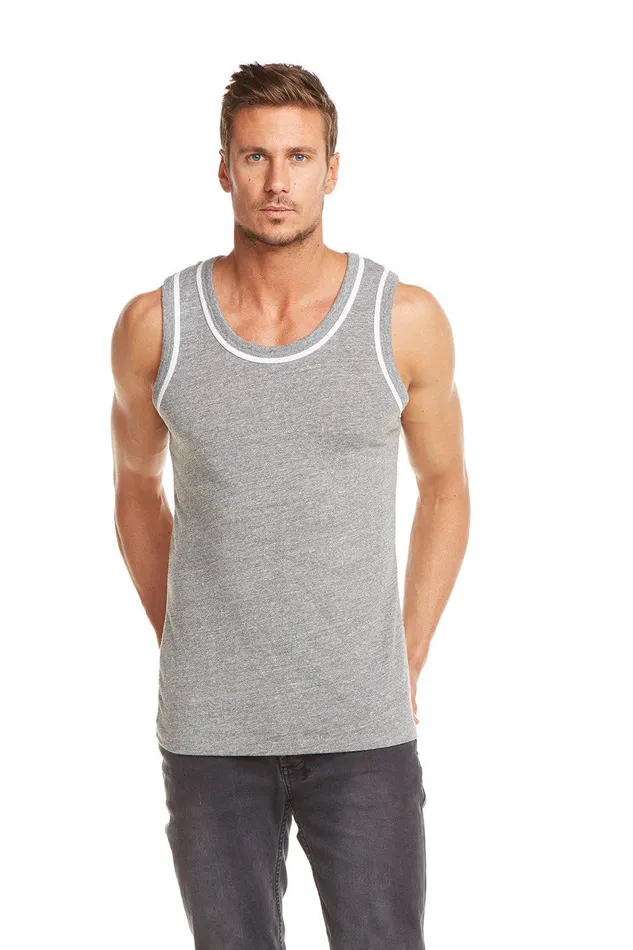 BLOCKED JERSEY MUSCLE TANK W CONTRAST BINDING Tops Chaser Brand Mens
