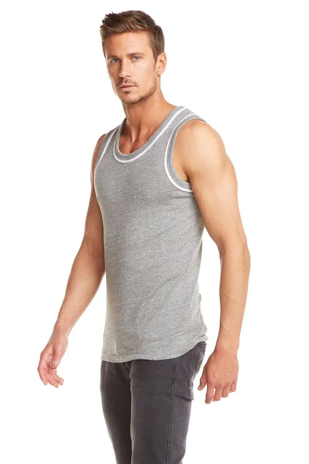 BLOCKED JERSEY MUSCLE TANK W CONTRAST BINDING Tops Chaser Brand Mens