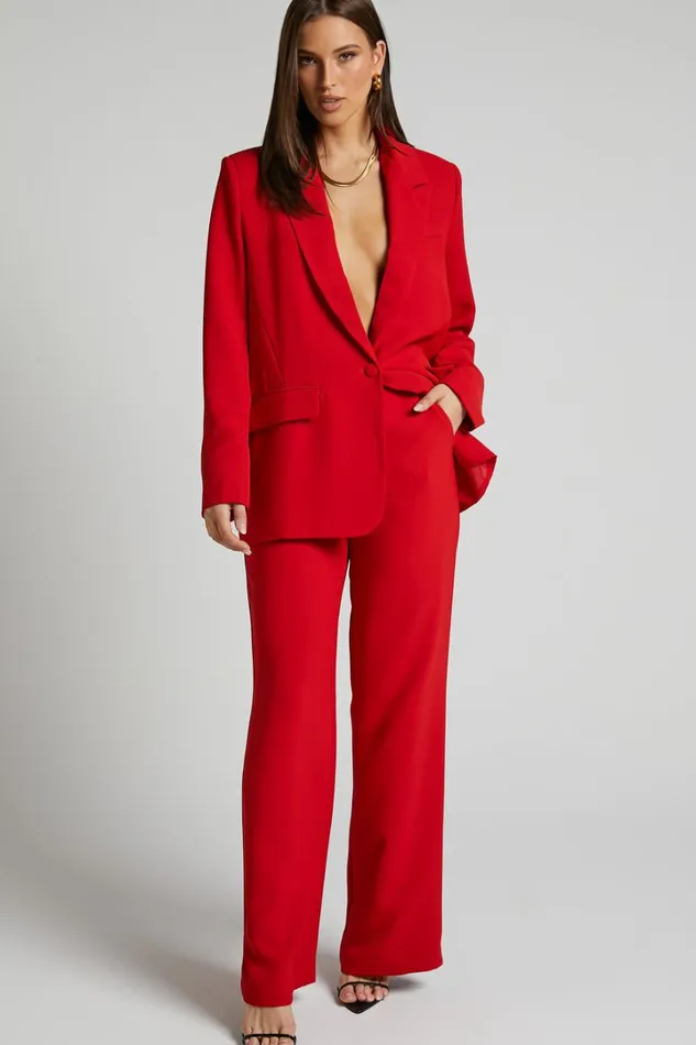 Bonnie Pants 8211 High Waisted Tailored Wide Leg Pants In Red Women Showpo Pants
