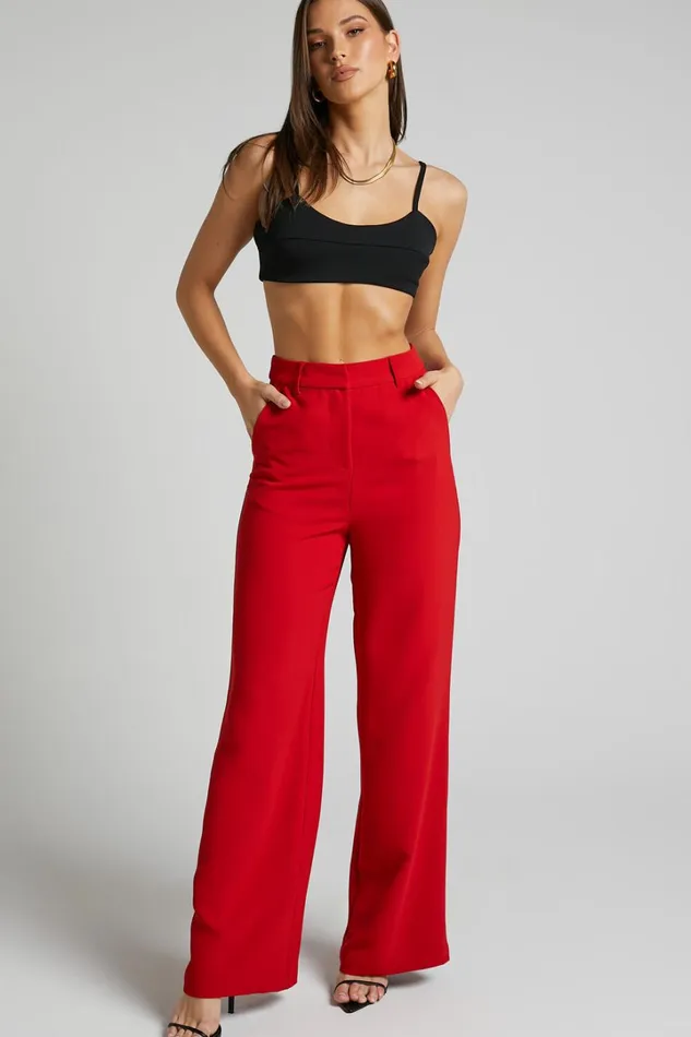 Bonnie Pants 8211 High Waisted Tailored Wide Leg Pants In Red Women Showpo Pants