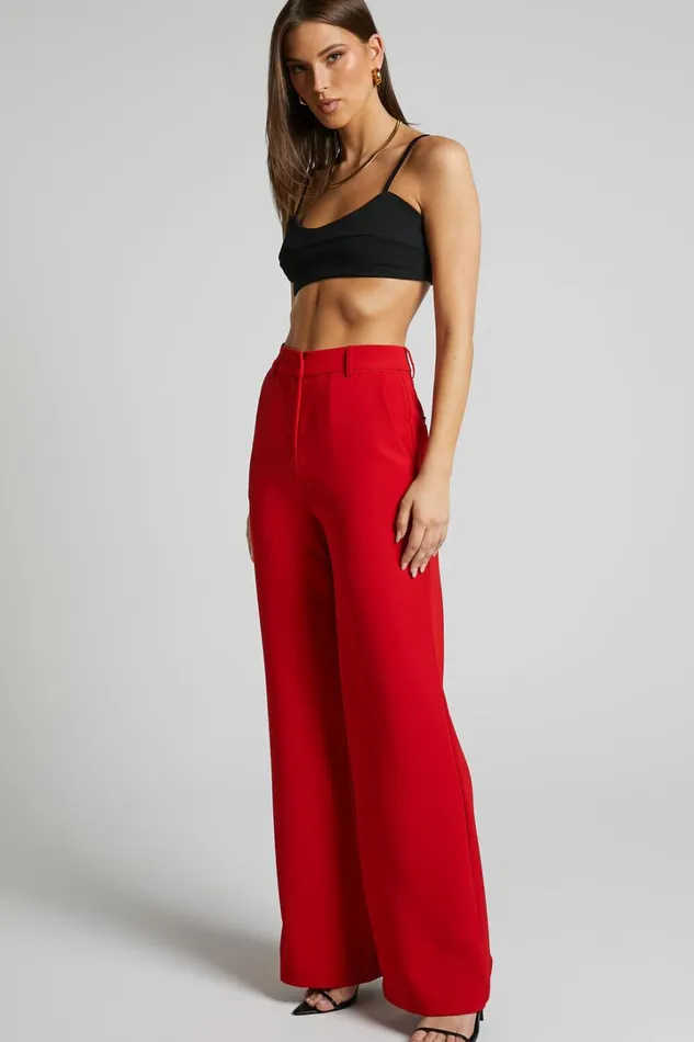 Bonnie Pants 8211 High Waisted Tailored Wide Leg Pants In Red Women Showpo Pants