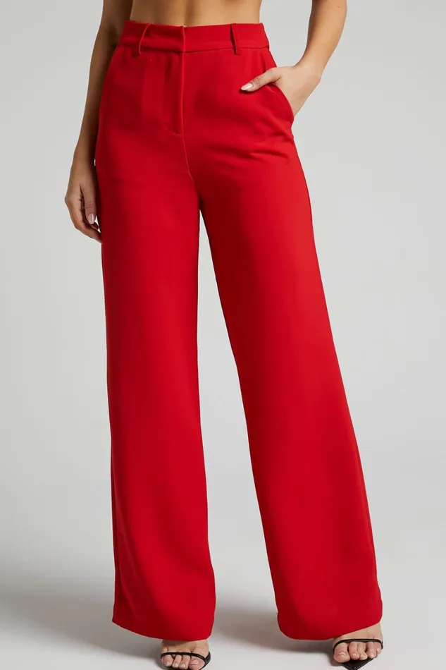 Bonnie Pants 8211 High Waisted Tailored Wide Leg Pants In Red Women Showpo Pants