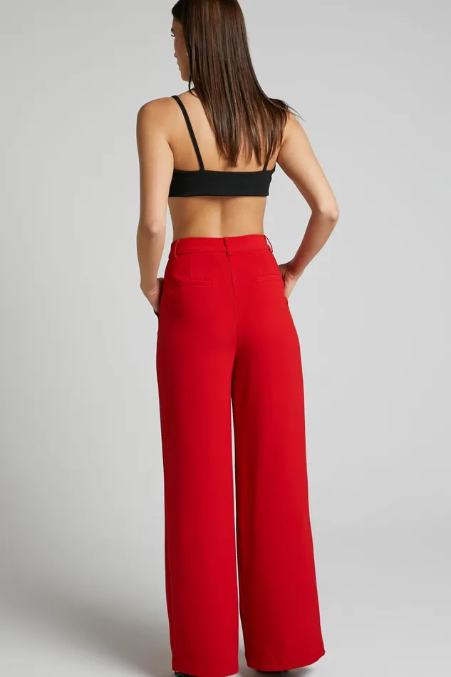 Bonnie Pants 8211 High Waisted Tailored Wide Leg Pants In Red Women Showpo Pants