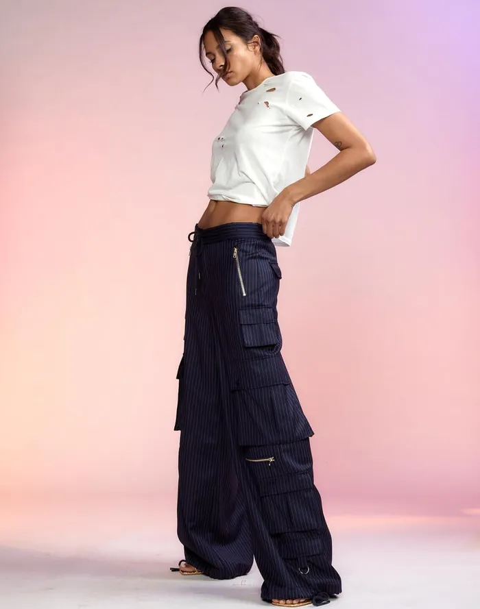 Bottoms Women Cynthia Rowley Pinstripe Cargo Pants