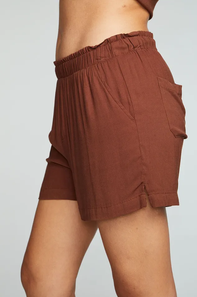 Bottoms Womens Heirloom Wovens Paperbag Waist Easy Pull On Walking Shorts with Slits Chaser Brand