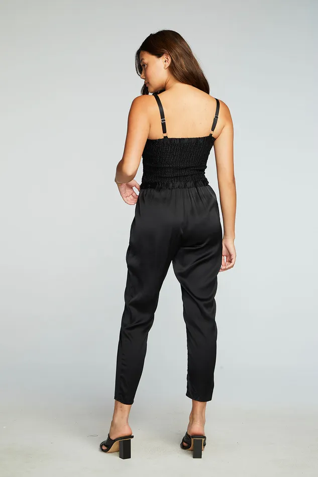 Bottoms Womens Stretch Silky Basics Smocked Drawstring Waist Jumpsuit Chaser Brand