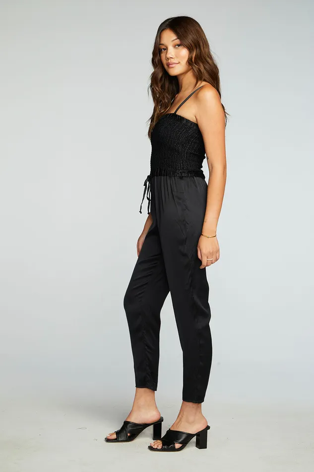 Bottoms Womens Stretch Silky Basics Smocked Drawstring Waist Jumpsuit Chaser Brand